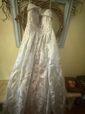 Strapless Silver Metallic Formal Gown